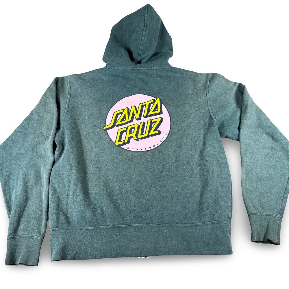Santa Cruz Skateboards Womens XS Green Pink Dot Logo Full Zip Hoodie Sweatshirt